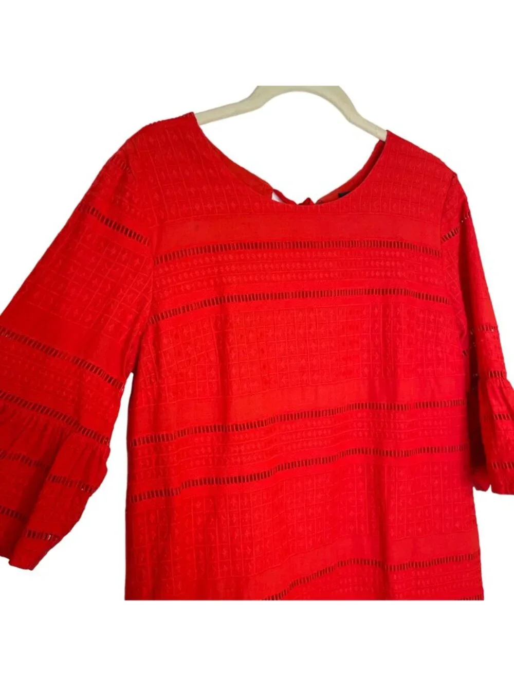 J. Crew Red/Coral Bell Sleeve Embroidered Shift Dress, 6